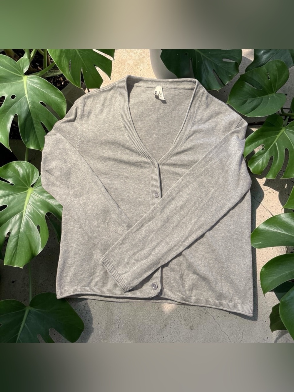 Pact Light Gray V-Neck Button Cardigan Sweater S